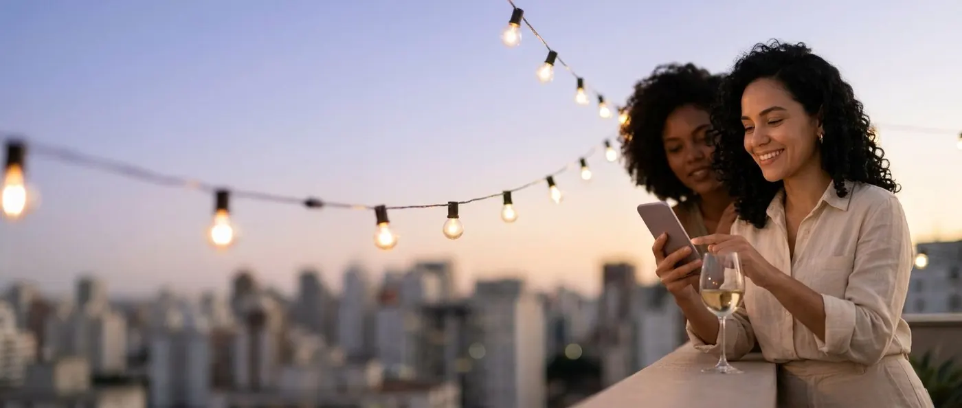Profissional sorrindo com o celular na mão